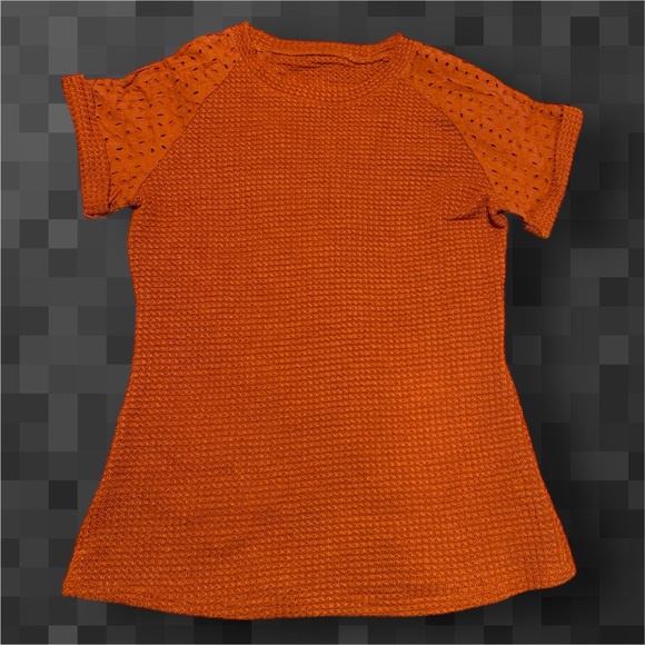 Tops - Orange Textured Waffle Knit Women's Top